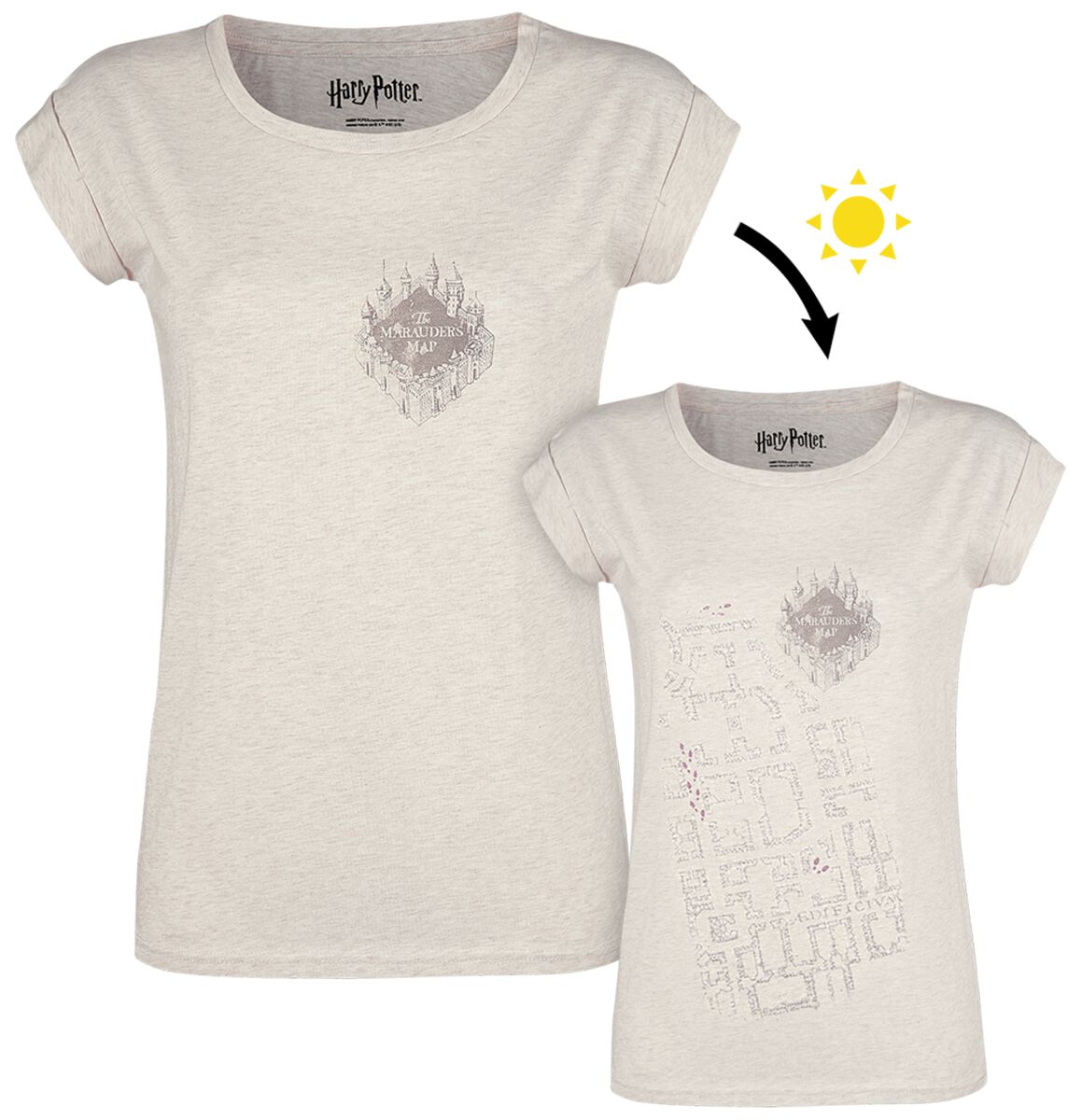 T-Shirt Manches courtes  de Harry Potter - Carte Du Maraudeur UV - S à 5XL - pour Femme - crème marbrée - Harry Potter