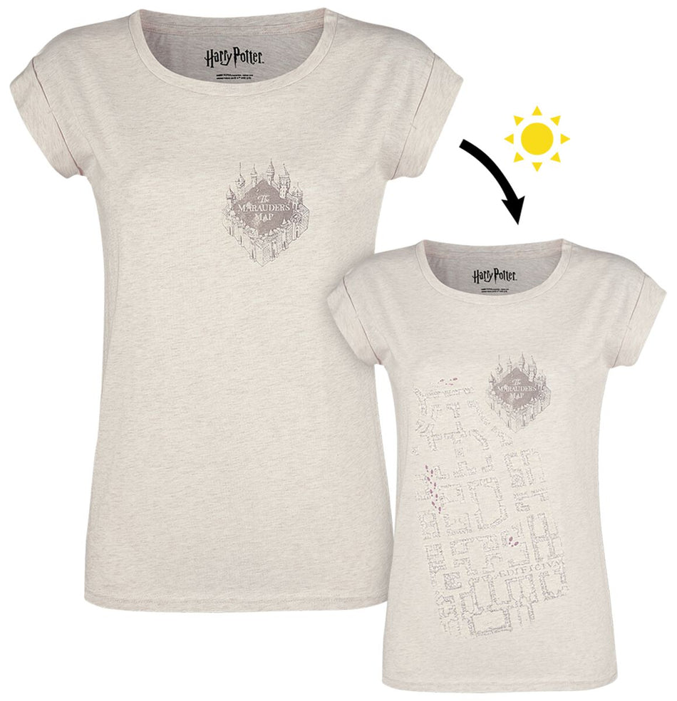 T-Shirt Manches courtes  de Harry Potter - Carte Du Maraudeur UV - S à 5XL - pour Femme - crème marbrée - Harry Potter