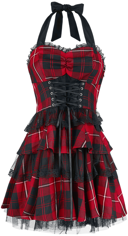 Robe courte Rockabilly de H&R London - Robe Gothique Red Tartan - XS à 3XL - pour Femme - noir/rouge - H&R London - View 2