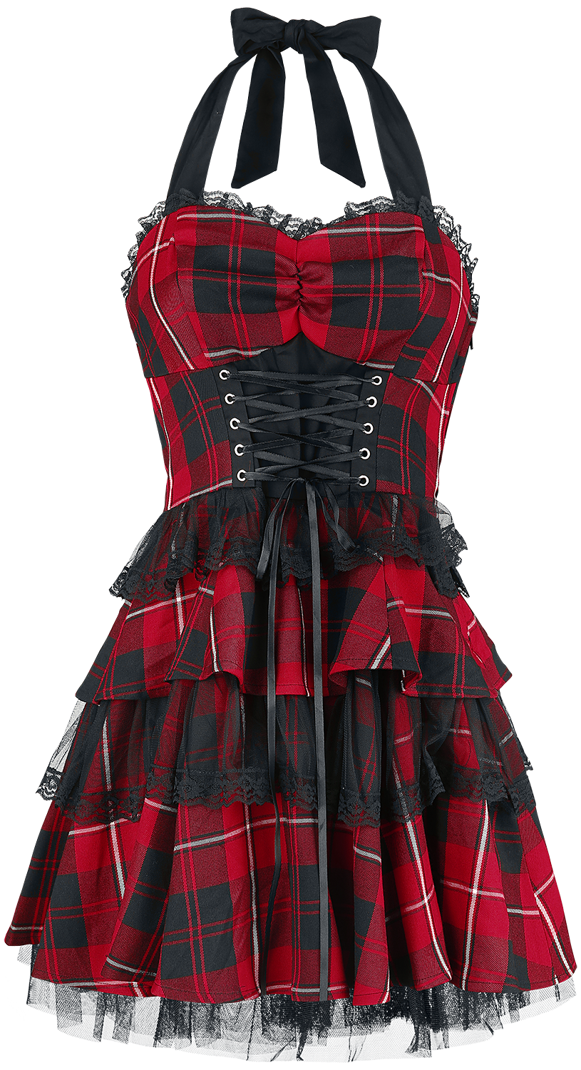 Robe courte Rockabilly de H&R London - Robe Gothique Red Tartan - XS à 3XL - pour Femme - noir/rouge - H&R London - View 2