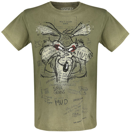 T-Shirt Manches courtes  de Looney Tunes - Vil Coyote - Inner Thoughts - S à 4XL - pour Homme - kaki - Looney Tunes