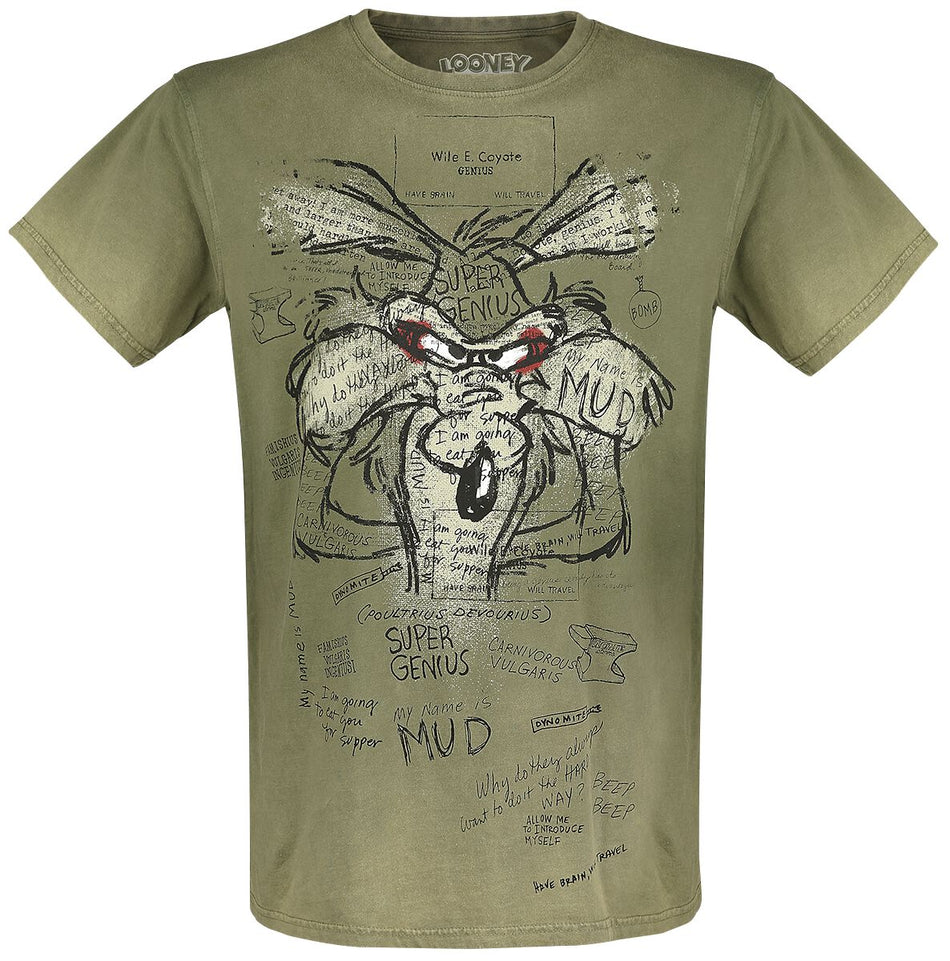 T-Shirt Manches courtes  de Looney Tunes - Vil Coyote - Inner Thoughts - S à 4XL - pour Homme - kaki - Looney Tunes