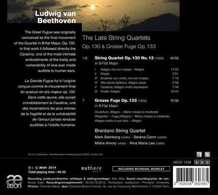 Derniers quatuors à cordes op 130 et grosse fugue op 133 - Front Cover