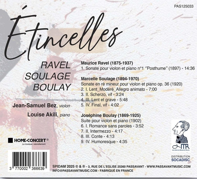 Etincelles / Sonates pour violon et piano - Front Cover