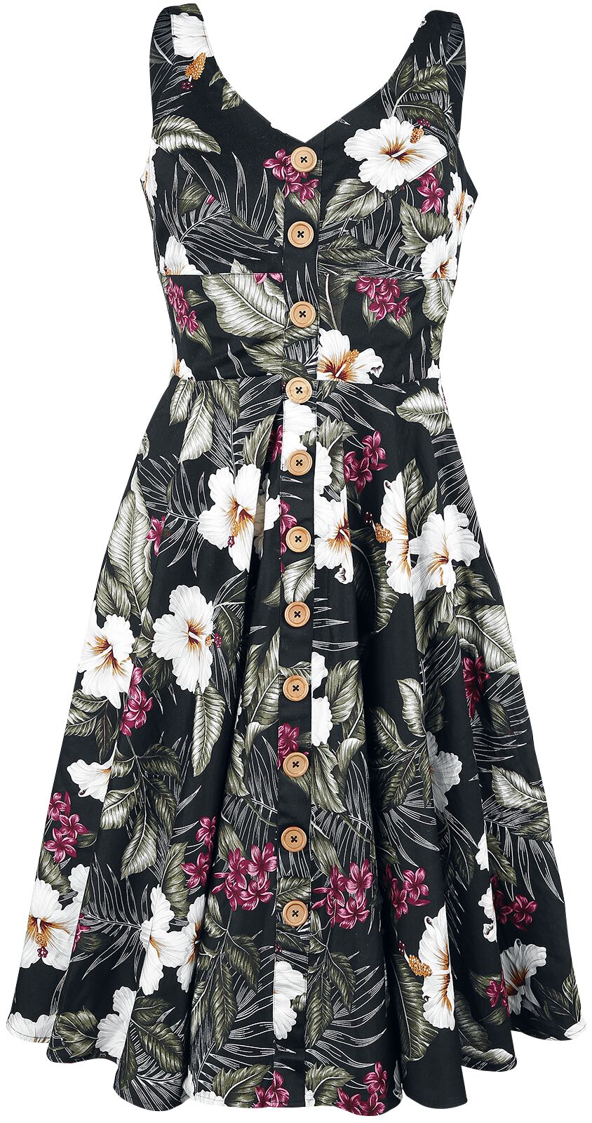 Robe mi-longue Rockabilly de Hell Bunny - Robe Année 50 Tahiti - XS à 4XL - pour Femme - noir - hell bunny