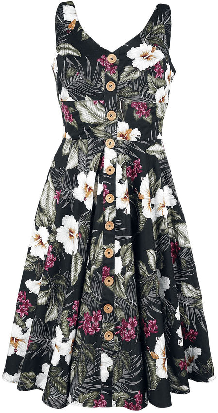 Robe mi-longue Rockabilly de Hell Bunny - Robe Année 50 Tahiti - XS à 4XL - pour Femme - noir - hell bunny