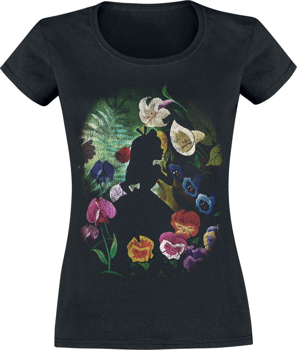 T-Shirt Manches courtes Disney de Alice Au Pays Des Merveilles - Fleur Noire - XS à XXL - pour Femme - noir - Alice Au Pays Des Merveilles