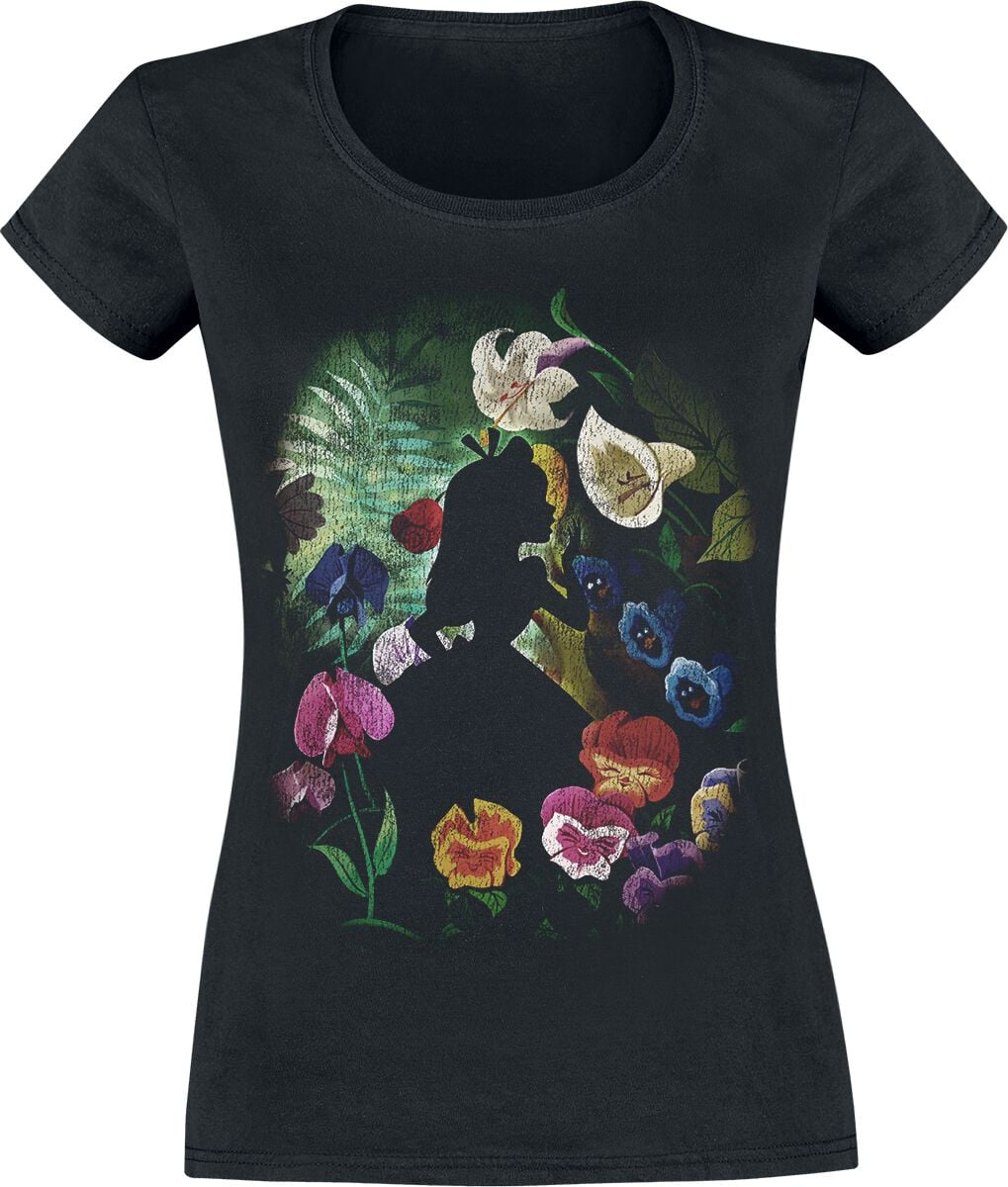 T-Shirt Manches courtes Disney de Alice Au Pays Des Merveilles - Fleur Noire - XS à XXL - pour Femme - noir - Alice Au Pays Des Merveilles