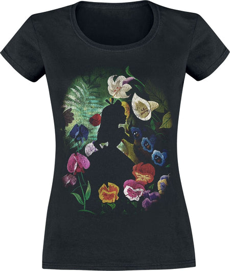 T-Shirt Manches courtes Disney de Alice Au Pays Des Merveilles - Fleur Noire - XS à XXL - pour Femme - noir - Alice Au Pays Des Merveilles