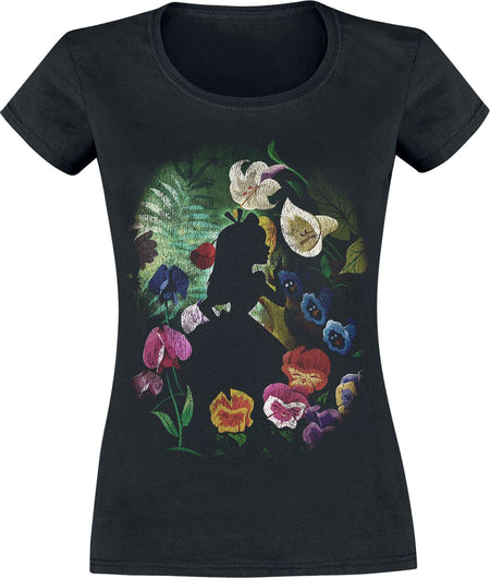 T-Shirt Manches courtes Disney de Alice Au Pays Des Merveilles - Fleur Noire - XS à XXL - pour Femme - noir - Alice Au Pays Des Merveilles