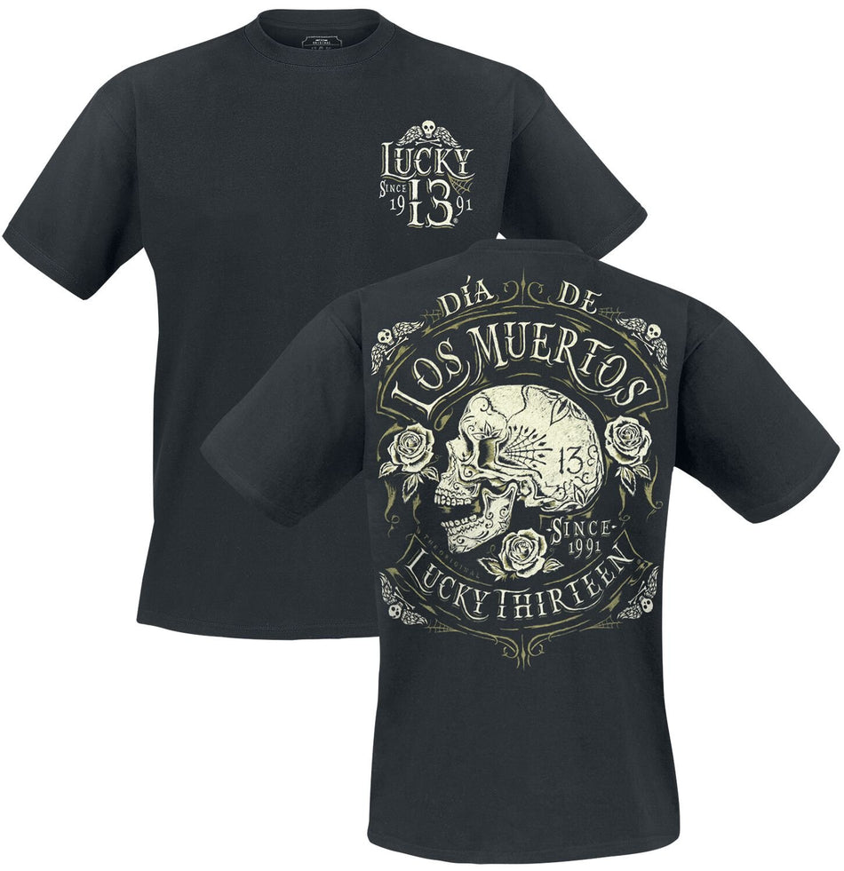T-Shirt Manches courtes Rockabilly de Lucky 13 - Dead Skull - S à 3XL - pour Homme - noir - Lucky 13
