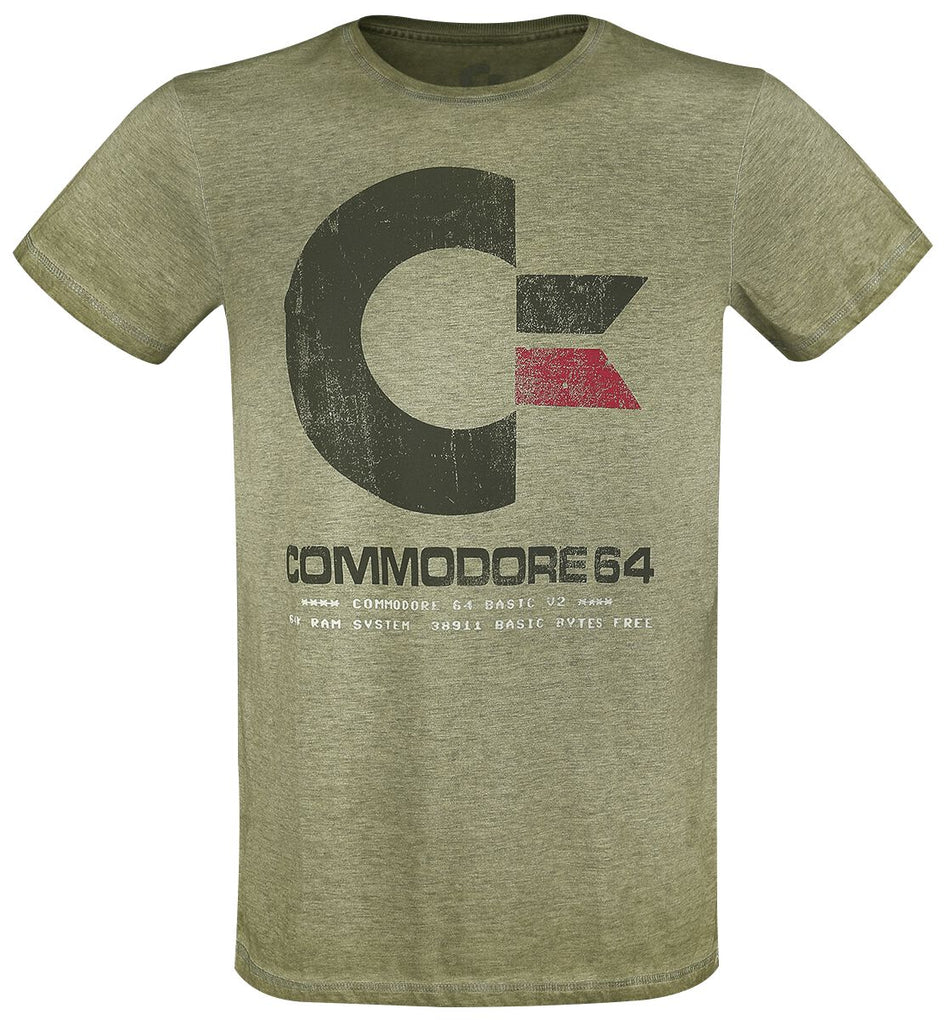 T-Shirt Manches courtes Gaming de Commodore 64 - C64 Logo - Vintage - M à XXL - pour Homme - vert chiné - Commodore 64