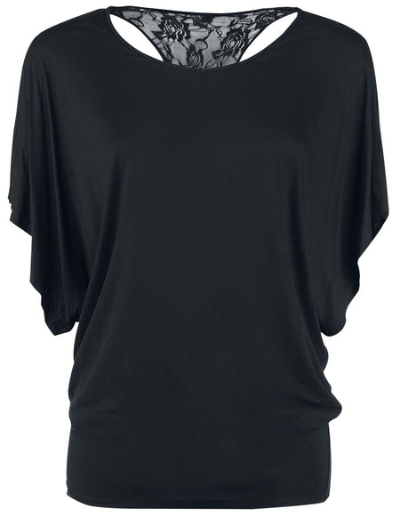 T-Shirt Manches courtes Gothic de Gothicana by EMP - Haut Dos Dentelle Manches Chauve-Souris - S à 5XL - pour Femme - noir - Gothicana by EMP