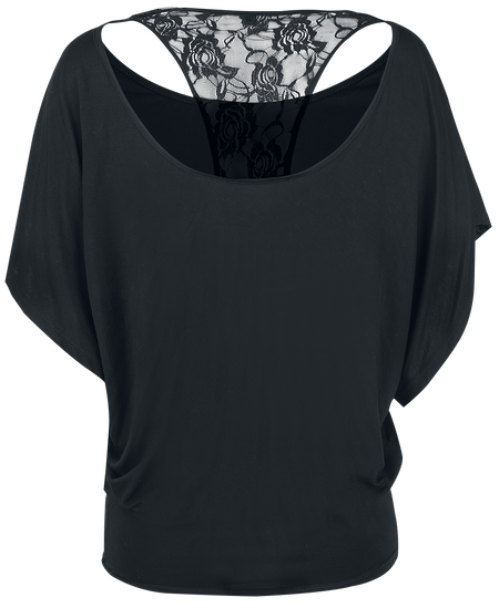 T-Shirt Manches courtes Gothic de Gothicana by EMP - Haut Dos Dentelle Manches Chauve-Souris - S à 5XL - pour Femme - noir - Gothicana by EMP - View 2