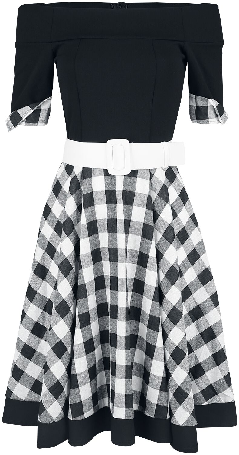 Robe mi-longue Rockabilly de Belsira - Robe Patineuse Avec Épaules Dénudées - M à 3XL - pour Femme - noir/blanc - Belsira