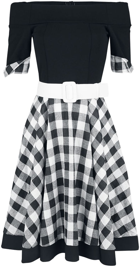Robe mi-longue Rockabilly de Belsira - Robe Patineuse Avec Épaules Dénudées - M à 3XL - pour Femme - noir/blanc - Belsira