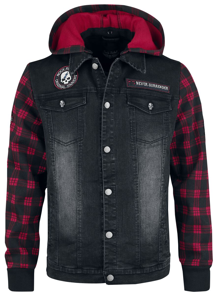 Veste en Jean  de Rock Rebel by EMP - Sound Check - S à 3XL - pour Homme - noir/rouge - Rock Rebel by EMP