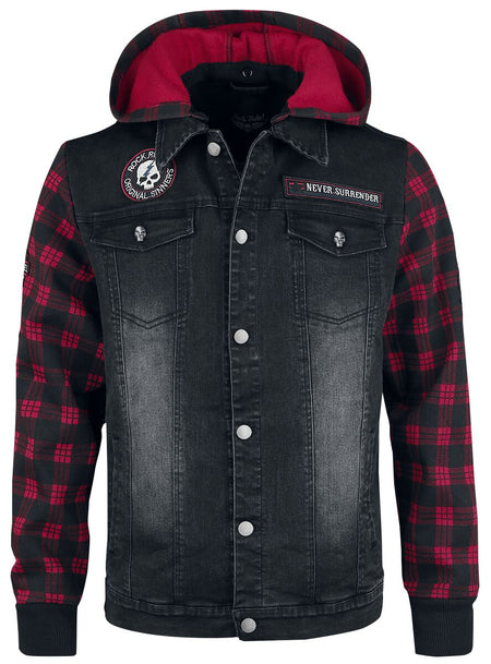 Veste en Jean  de Rock Rebel by EMP - Sound Check - S à 3XL - pour Homme - noir/rouge - Rock Rebel by EMP