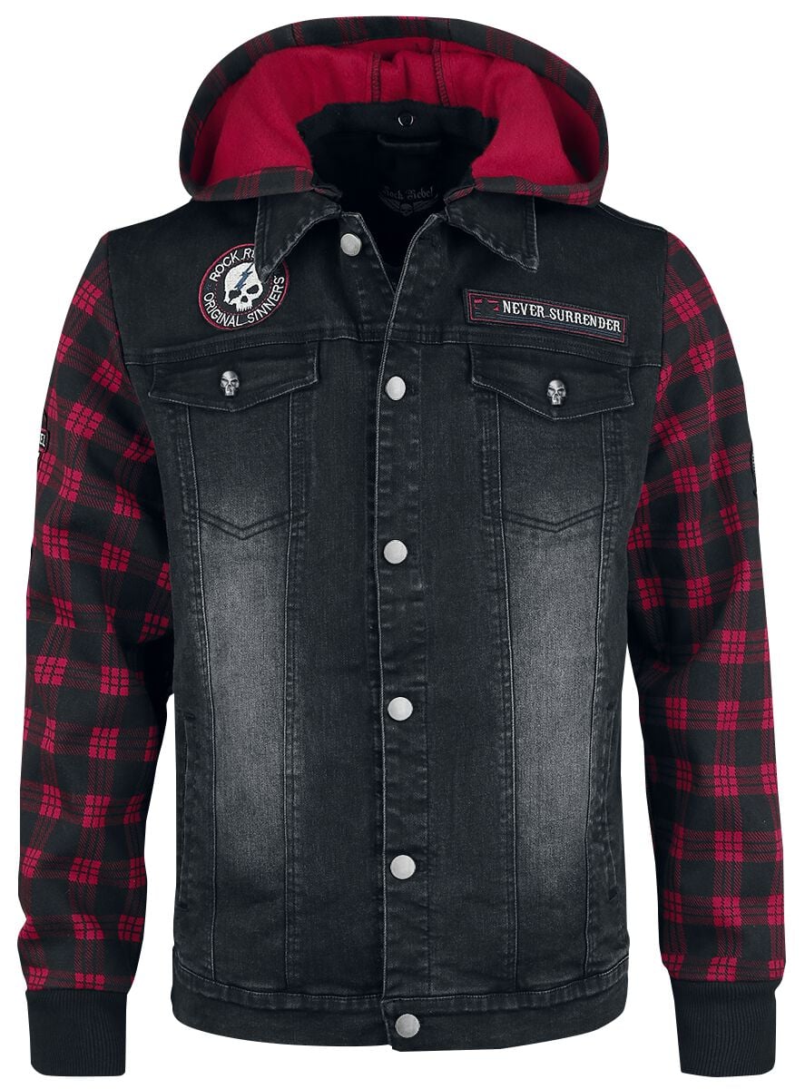 Veste en Jean  de Rock Rebel by EMP - Sound Check - S à XXL - pour Homme - noir/rouge - Rock Rebel by EMP