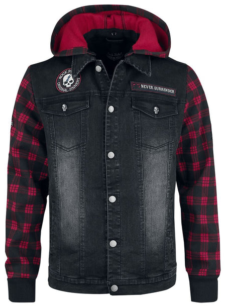 Veste en Jean  de Rock Rebel by EMP - Sound Check - S à XXL - pour Homme - noir/rouge - Rock Rebel by EMP