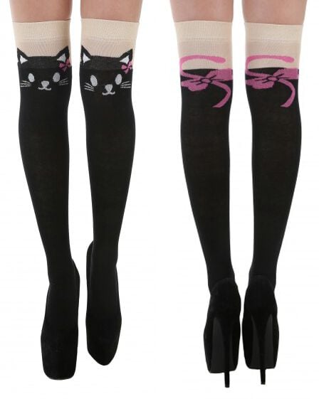 Chaussettes montantes  de Pamela Mann - Guêtre Avec Un Chat Aux Genoux - Standard - pour Femme - noir - Pamela Mann