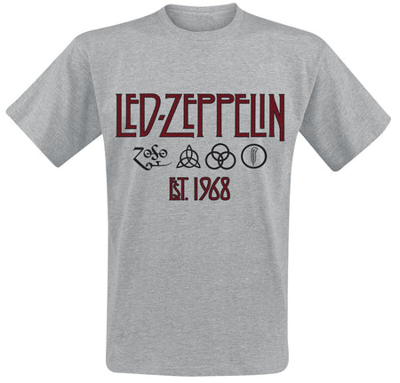 T-Shirt Manches courtes  de Led Zeppelin - Symbols Est. 1968 - S à 3XL - pour Homme - gris chiné - Led Zeppelin