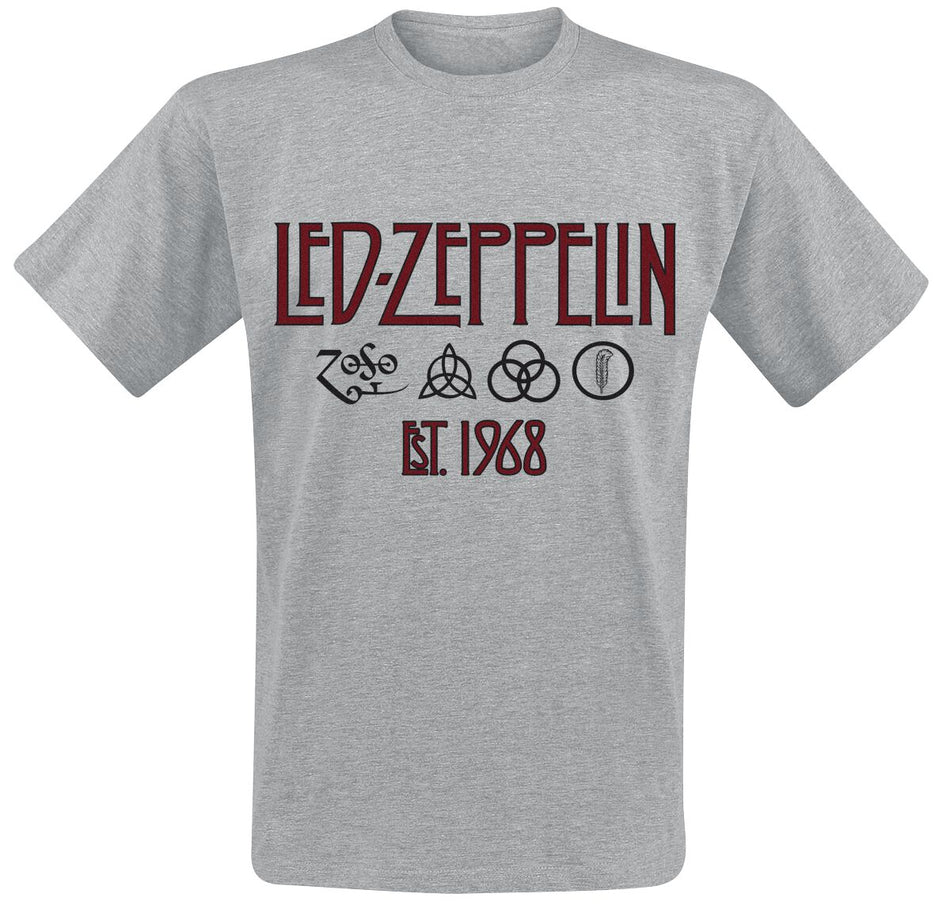 T-Shirt Manches courtes  de Led Zeppelin - Symbols Est. 1968 - S à 3XL - pour Homme - gris chiné - Led Zeppelin