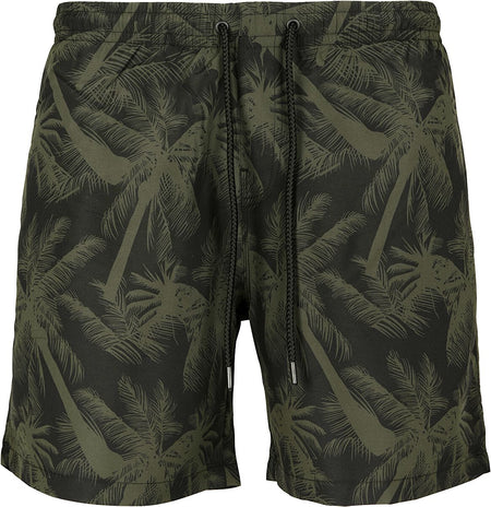 Short de bain  de Urban Classics - Short De Bain - Palmiers - S à 5XL - pour Homme - noir/olive - Urban Classics