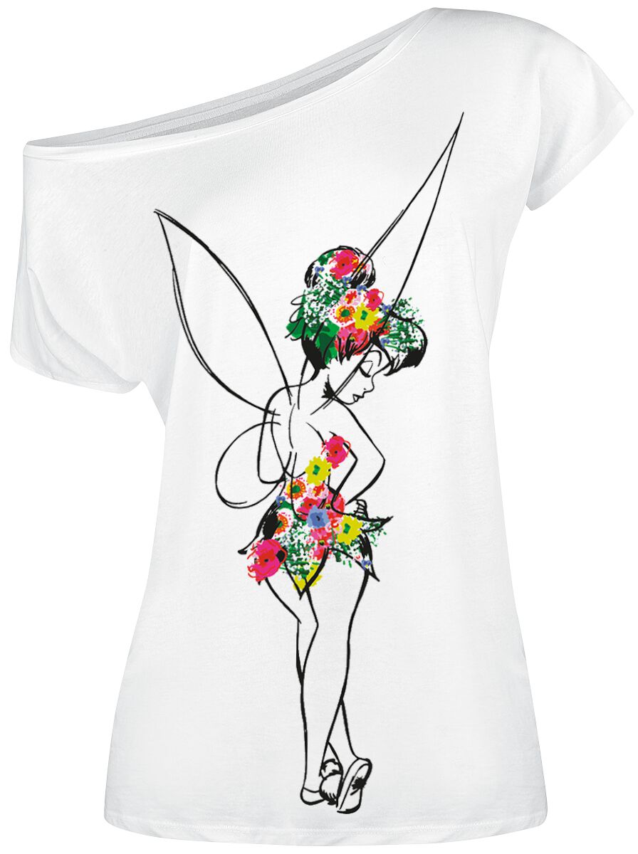 T-Shirt Manches courtes Disney de Peter Pan - Fée Clochette - Flower Power - S à XXL - pour Femme - blanc - Peter Pan