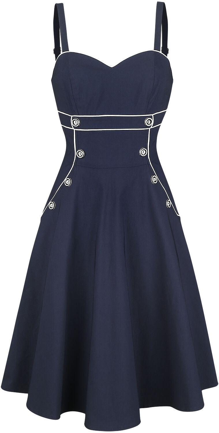 Robe mi-longue Rockabilly de Voodoo Vixen - Robe Évasée Claudia Nautical - S à XXL - pour Femme - marine - Voodoo Vixen