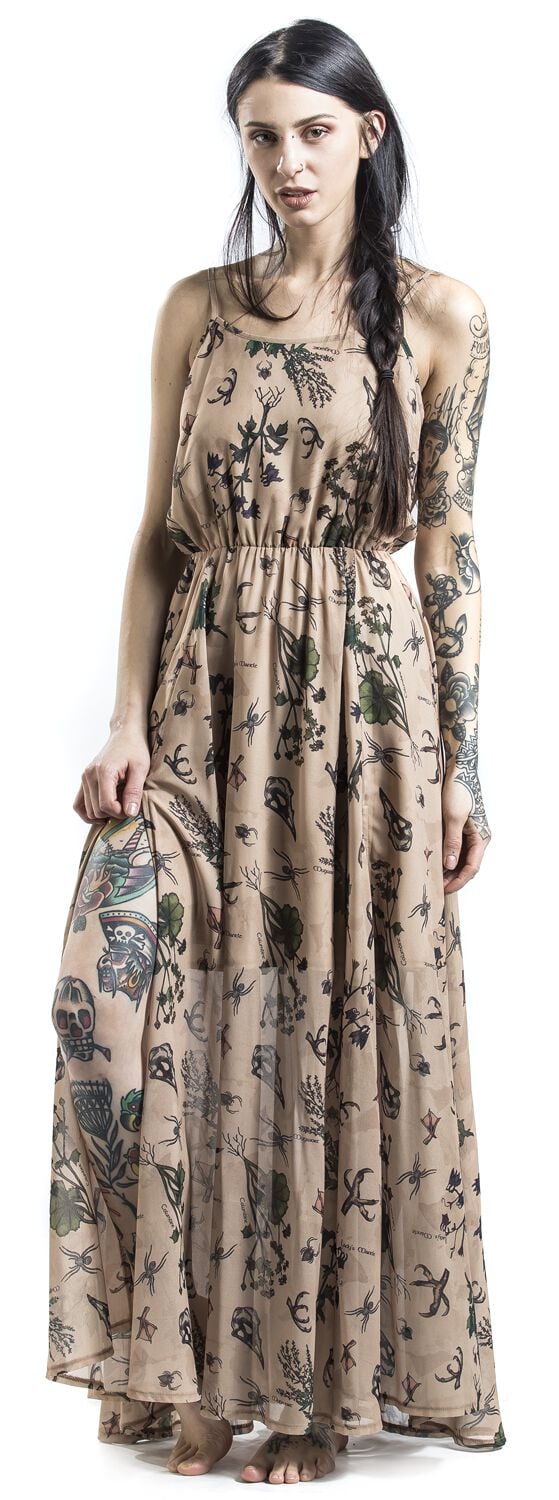Robe longue Rockabilly de Jawbreaker - Robe D'Été Apothecary Master - S à XXL - pour Femme - beige - Jawbreaker