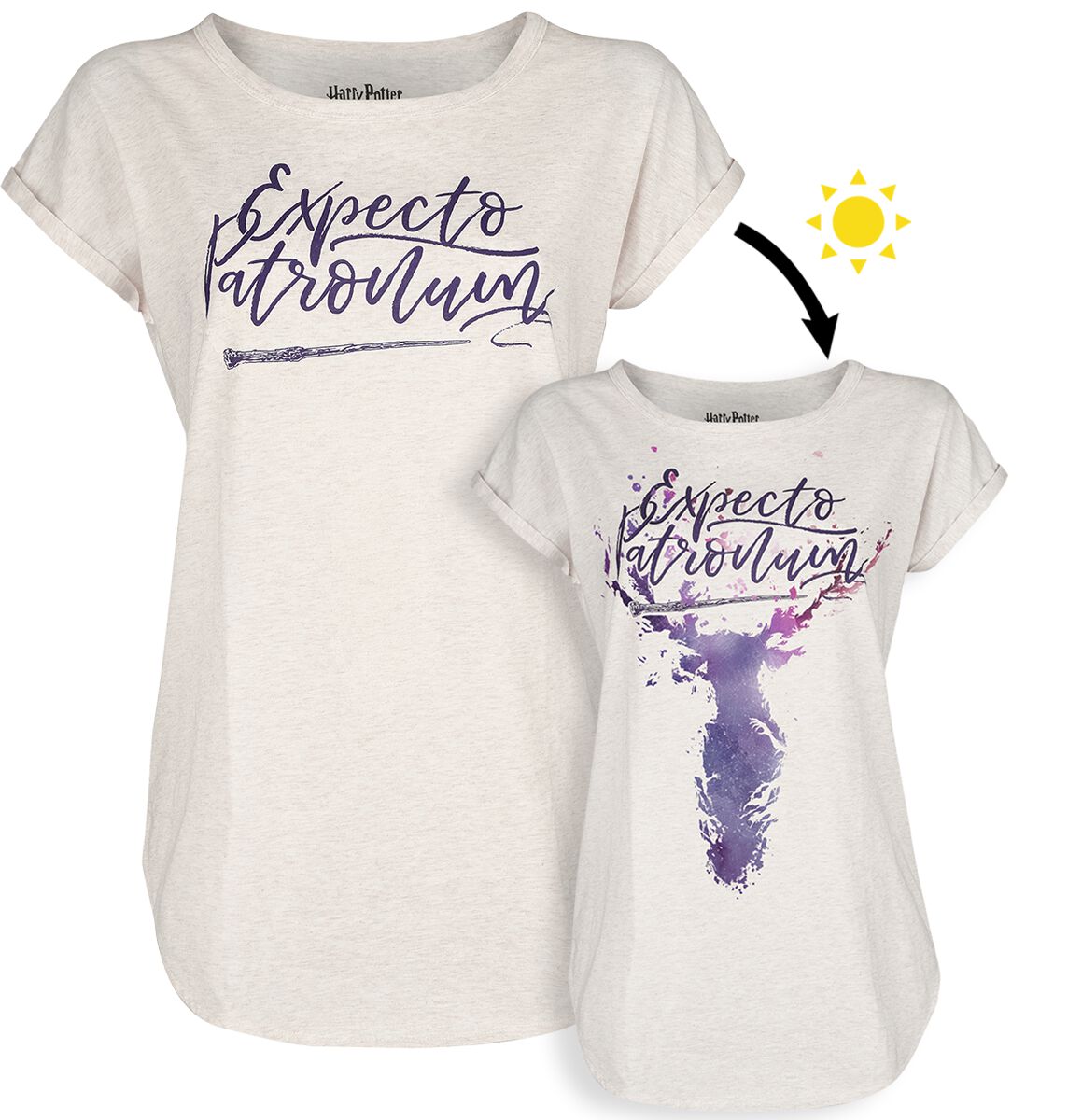 T-Shirt Manches courtes  de Harry Potter - Patronus UV - S à XXL - pour Femme - crème marbrée - Harry Potter