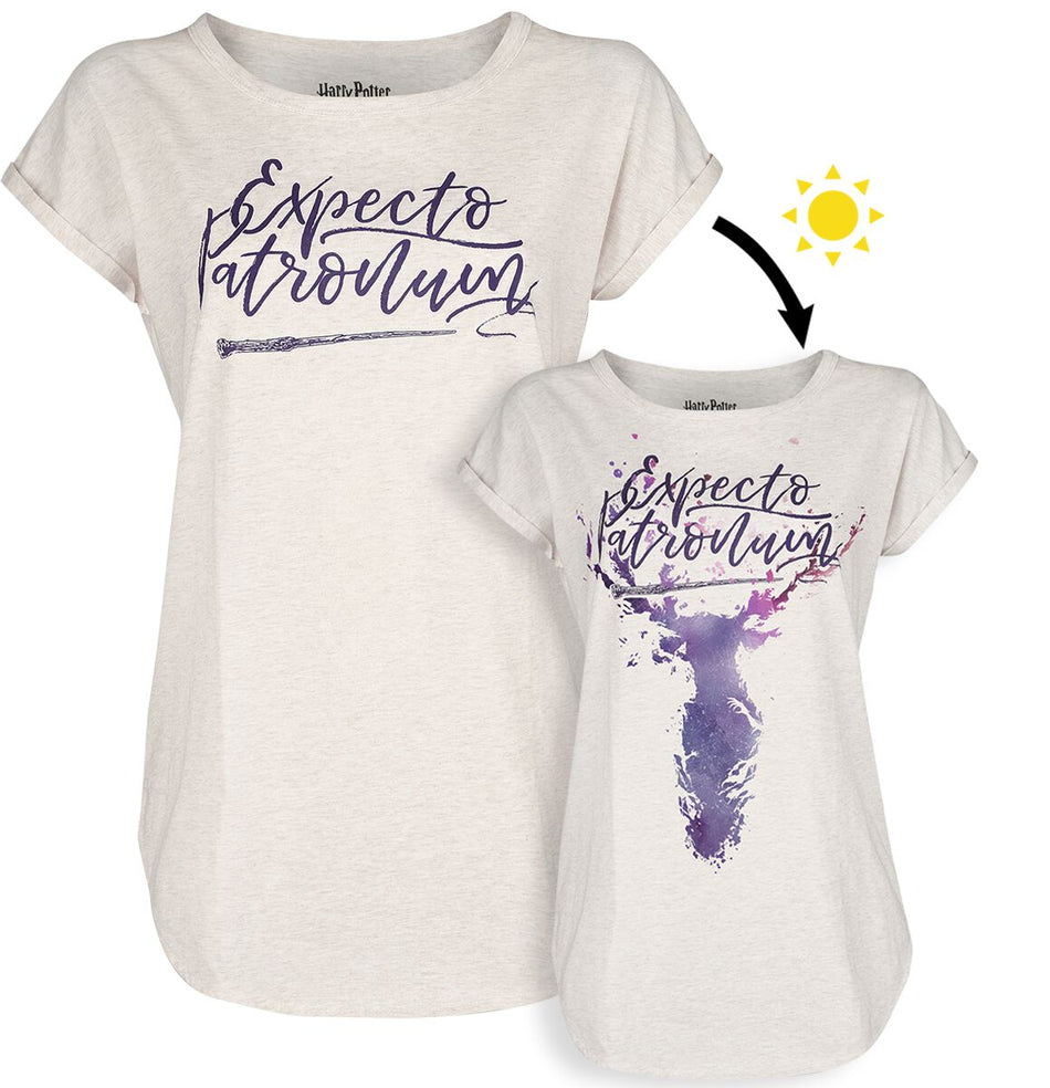 T-Shirt Manches courtes  de Harry Potter - Patronus UV - S à XXL - pour Femme - crème marbrée - Harry Potter