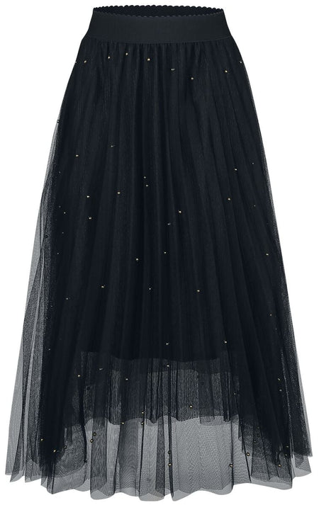 Jupe mi-longue  de Banned Retro - Jupe En Voile Clouté Sophia - S-M - pour Femme - noir - Banned Retro