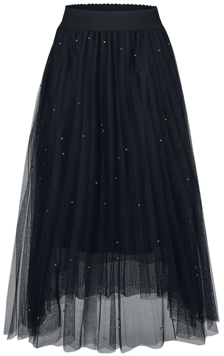 Jupe mi-longue  de Banned Retro - Jupe En Voile Clouté Sophia - S-M à L-XL - pour Femme - noir - Banned Retro