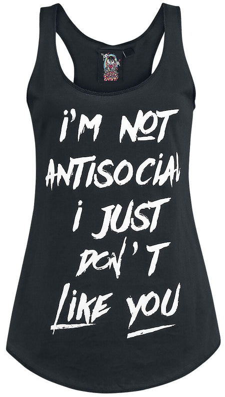 Top Fun de Slogans - Not Antisocial - S à XXL - pour Femme - noir - Slogans