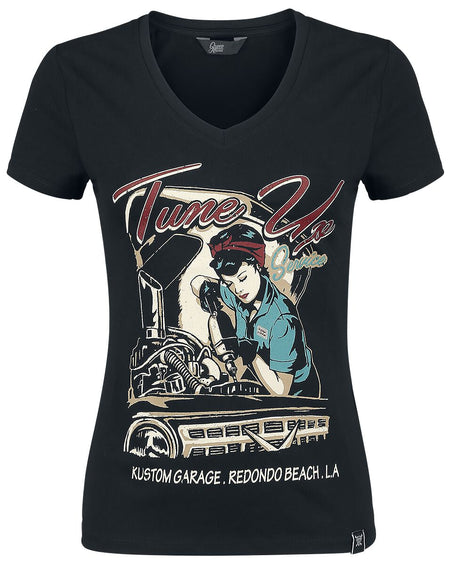 T-Shirt Manches courtes Rockabilly de Queen Kerosin - Tune Up - S à XXL - pour Femme - noir - Queen Kerosin