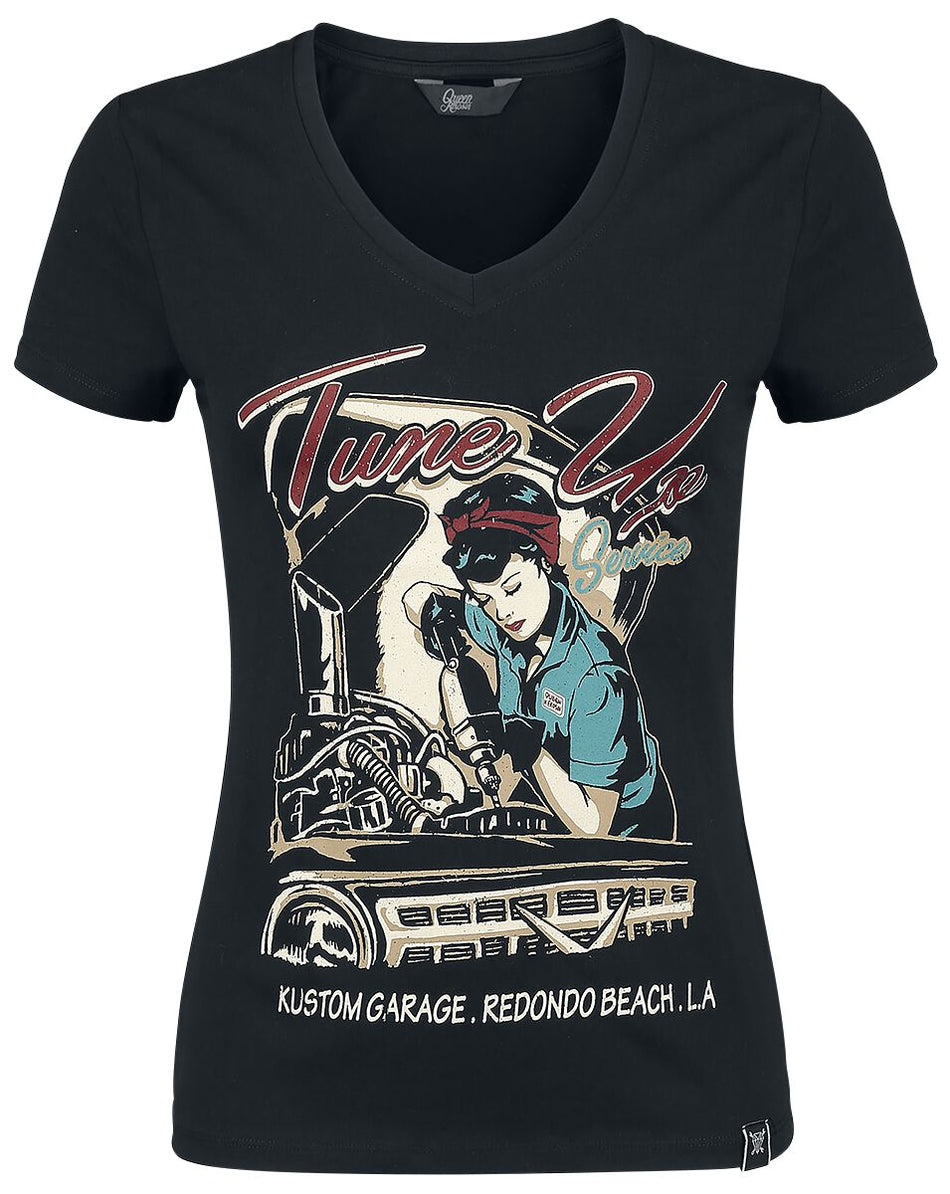 T-Shirt Manches courtes Rockabilly de Queen Kerosin - Tune Up - S à XXL - pour Femme - noir - Queen Kerosin
