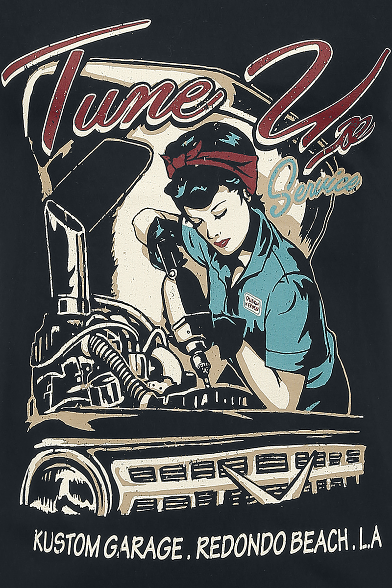 T-Shirt Manches courtes Rockabilly de Queen Kerosin - Tune Up - S à XXL - pour Femme - noir - Queen Kerosin - View 2
