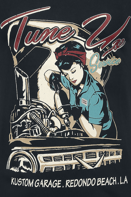 T-Shirt Manches courtes Rockabilly de Queen Kerosin - Tune Up - S à XXL - pour Femme - noir - Queen Kerosin - View 2