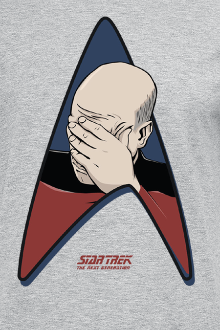 T-Shirt Manches courtes  de Star Trek - Jean-Luc Picard - Facepalm - S à XXL - pour Homme - gris chiné - Star Trek - View 2