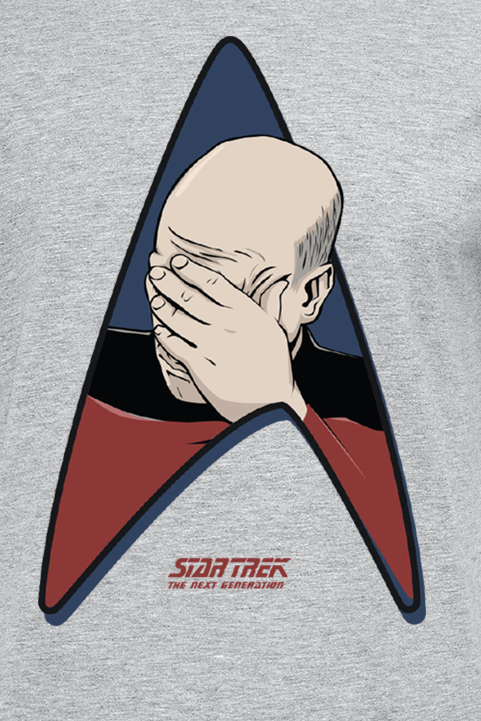 T-Shirt Manches courtes  de Star Trek - Jean-Luc Picard - Facepalm - S à XXL - pour Homme - gris chiné - Star Trek - View 2