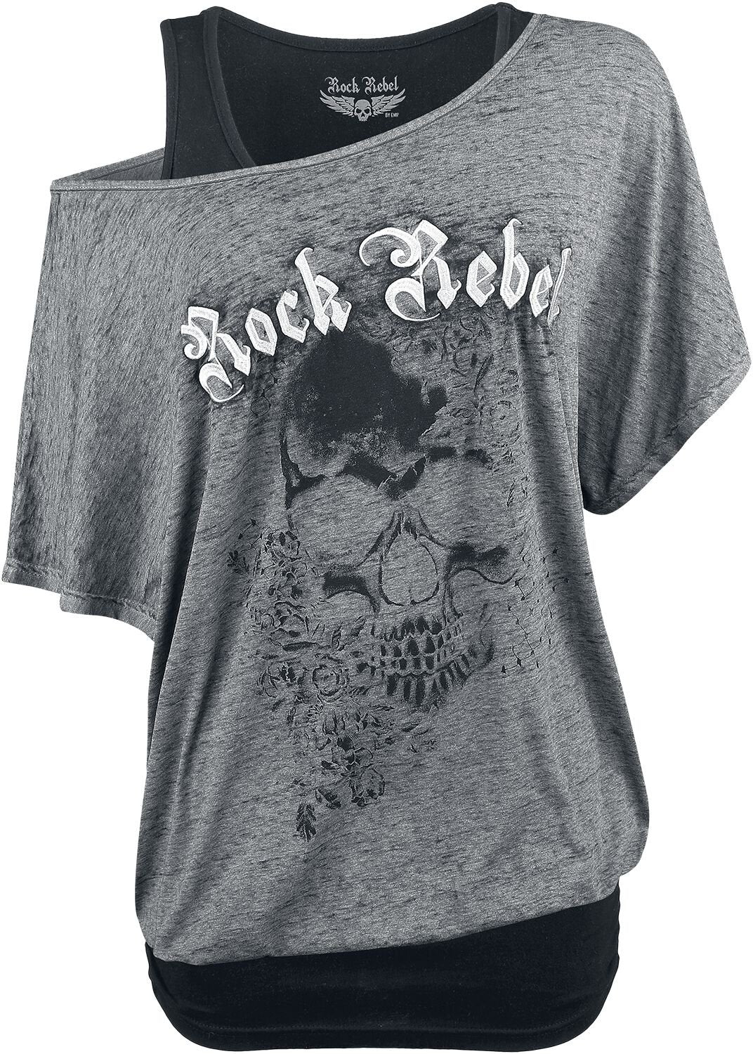 T-Shirt Manches courtes  de Rock Rebel by EMP - When The Heart Rules The Mind - S à L - pour Femme - gris - Rock Rebel by EMP
