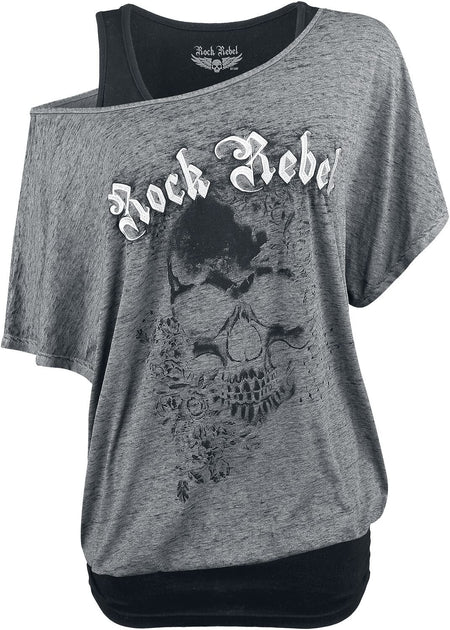 T-Shirt Manches courtes  de Rock Rebel by EMP - When The Heart Rules The Mind - S à L - pour Femme - gris - Rock Rebel by EMP