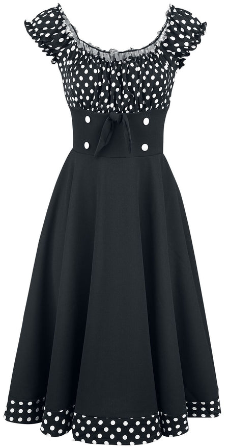 Robe mi-longue Rockabilly de Belsira - Robe Patineuse Avec Épaules Dénudées - XS à 4XL - pour Femme - noir/blanc - Belsira