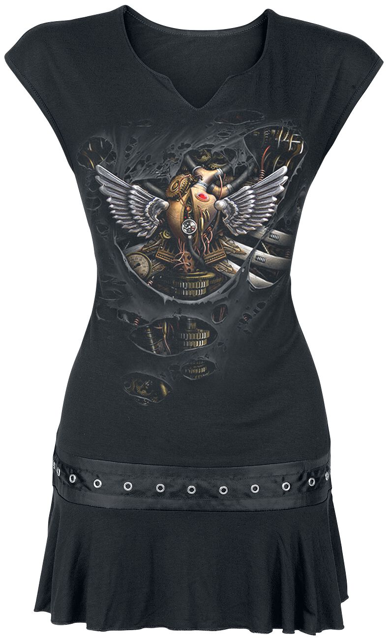 Robe courte Gothic de Spiral - Steam Punk Ripped - S à XL - pour Femme - noir - Spiral