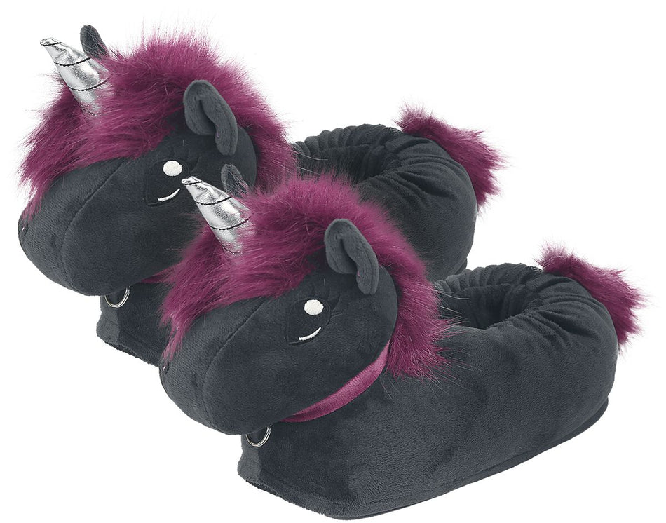 Chaussons Unicorn de Corimori - Chaussons Adulte Ruby La Licorne Punk - one size - pour Femme - noir - Corimori