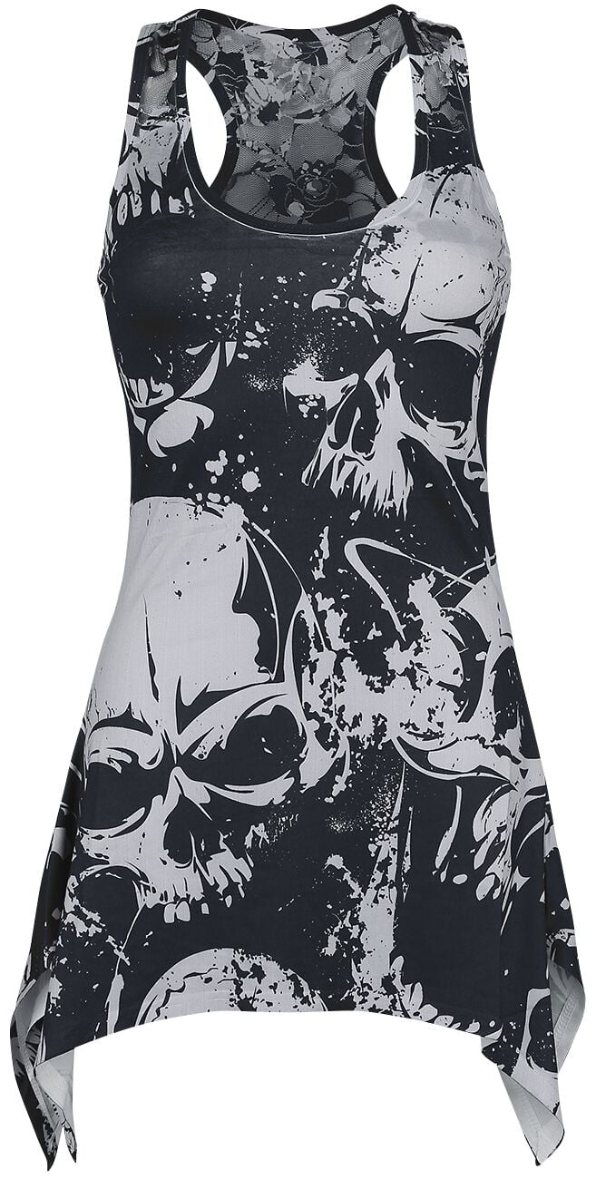 Top Gothic de Heartless - Débardeur Motifs Crânes Et Dentelle - S à XXL - pour Femme - noir/blanc - Heartless