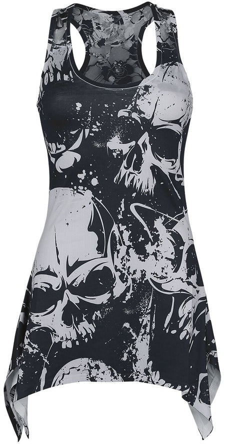 Top Gothic de Heartless - Débardeur Motifs Crânes Et Dentelle - S à XXL - pour Femme - noir/blanc - Heartless