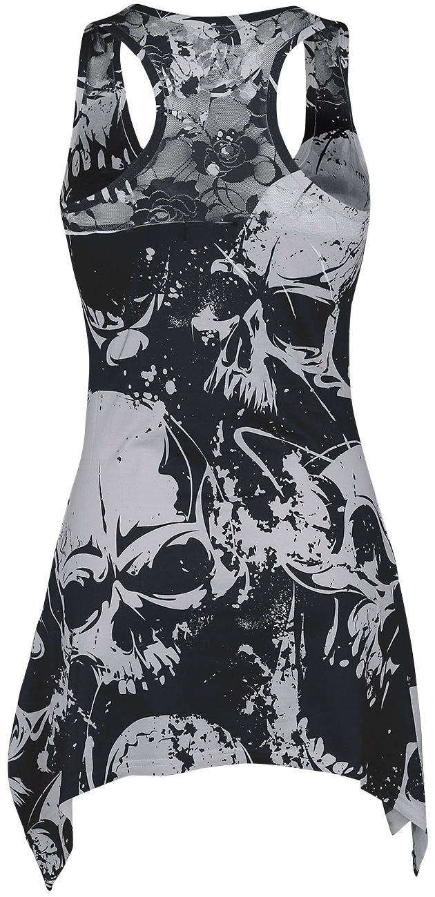 Top Gothic de Heartless - Débardeur Motifs Crânes Et Dentelle - S à XXL - pour Femme - noir/blanc - Heartless - View 2